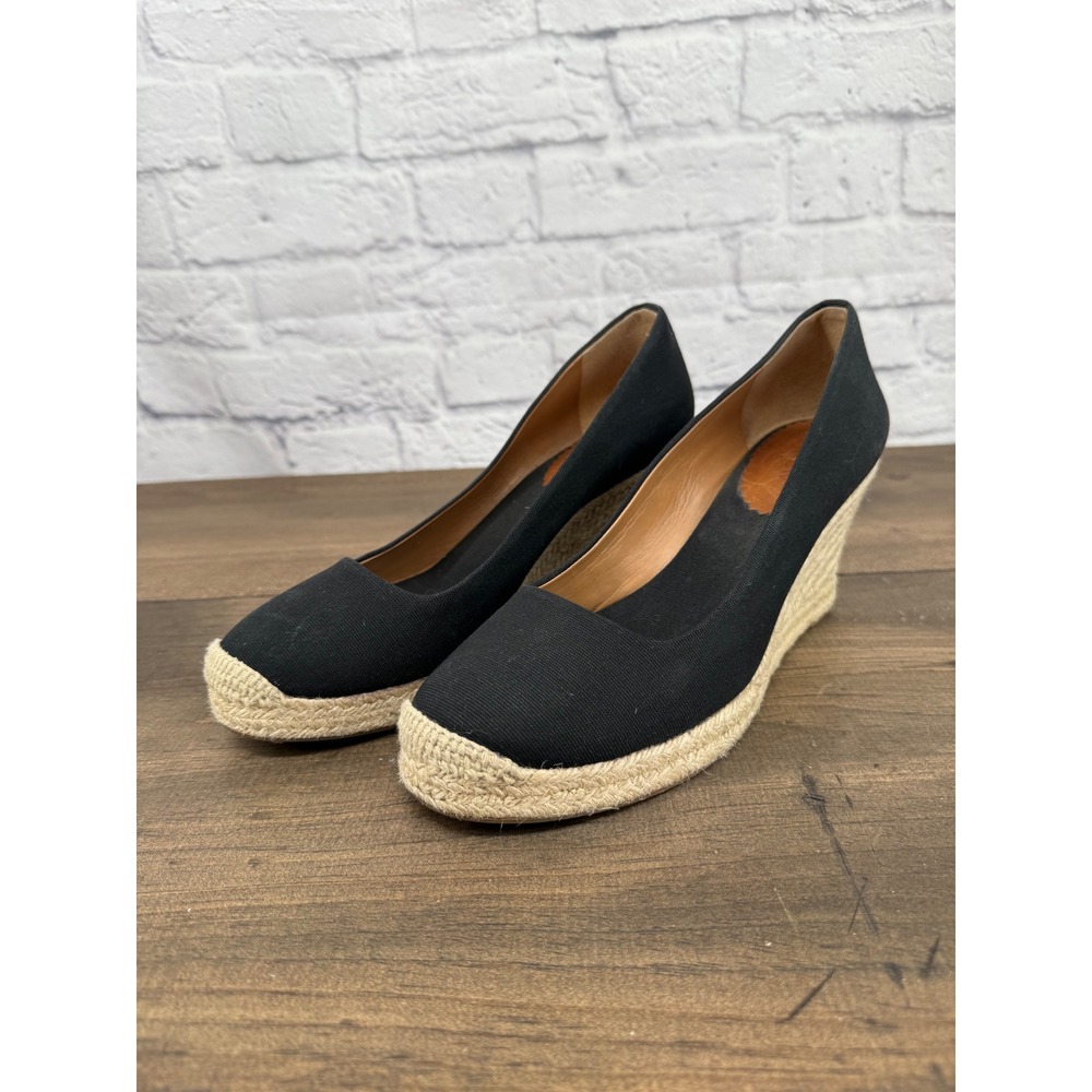 J.Crew Womens Black Canvas Espadrille Wedge Shoes 9.5 Coastal Beachy Resortwear